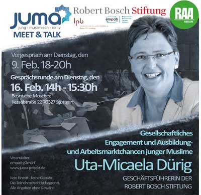 Einladung zum Meet & Talk mit Frau Uta-Micaela Dürig von der Robert Bosch Stiftung